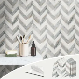 10 Sheet Peel and Stick Backsplash for Kitchen, Self-Adhesive Wall Tile, Chevron PVC Mixed Brushed Metal Mosaic, Classic Mottled Texture