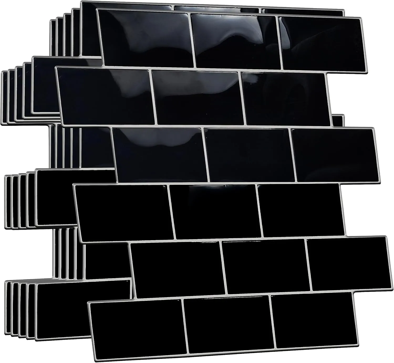 20 Sheets Peel and Stick Kitchen Backsplash Tile Stickers Self Adhesive Stick on Subway Tile 12" x 6" Bathroom Splashback Water Heat Resistant 3D Wall Tiles Black Metro Subway Glossy