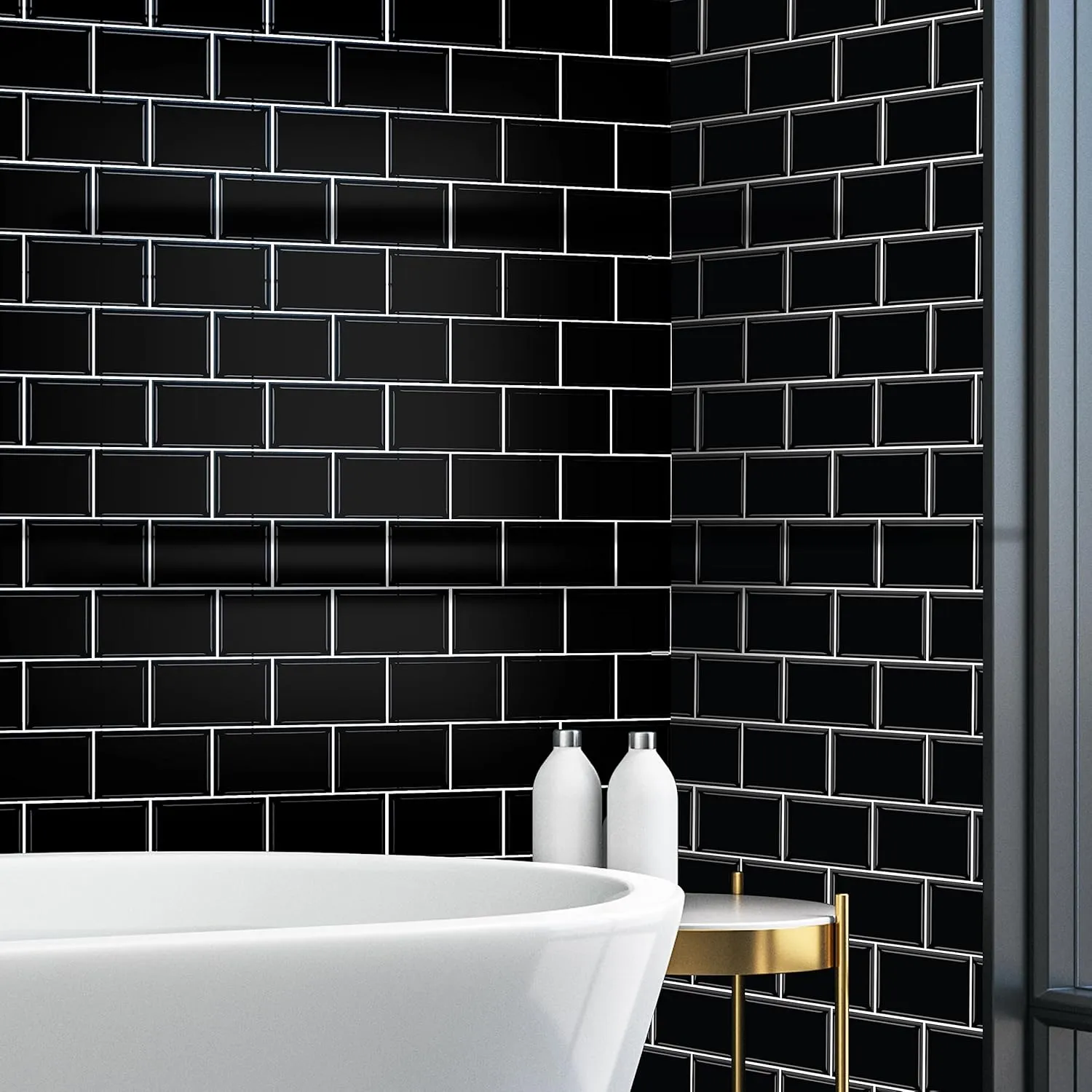 20 Sheets Peel and Stick Kitchen Backsplash Tile Stickers Self Adhesive Stick on Subway Tile 12" x 6" Bathroom Splashback Water Heat Resistant 3D Wall Tiles Black Metro Subway Glossy