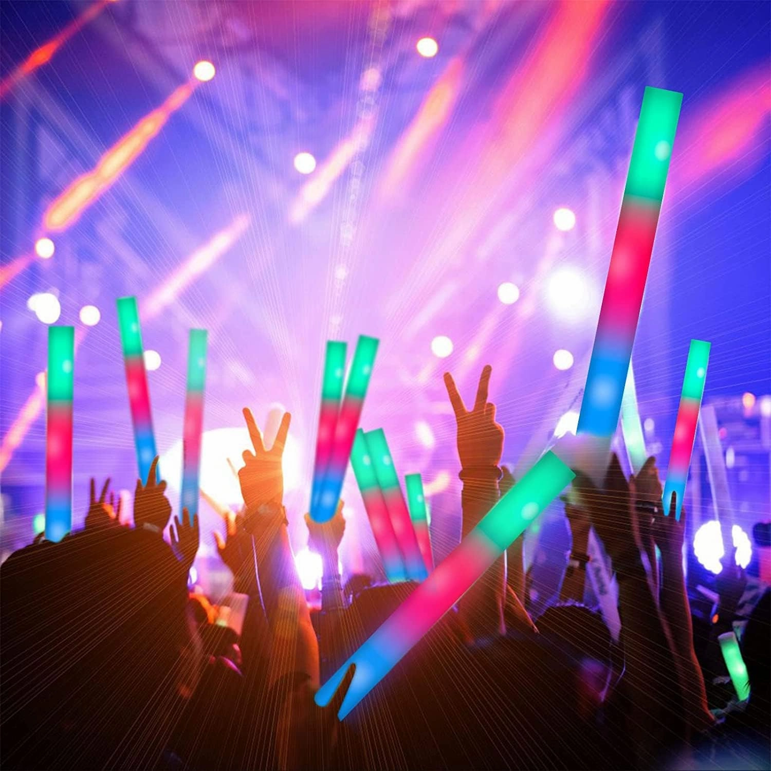 200 PCS LED Foam Sticks, Bulk Glow Sticks, Foam Glow Sticks for Wedding with 3 Modes Colorful Flashing, Glow in the Dark Party Supplies for Wedding, Raves, Concert, Sporting Events