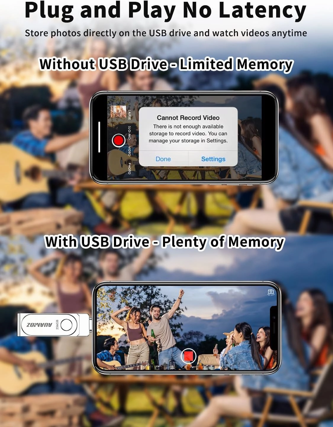 256GB Flash Drive Intended for iPhone, Memory Stick Storage Files Photos Videos Backup, Compatible with iPhone iPad Android PC, Plug and Play, No Application Required (Metal Silver)