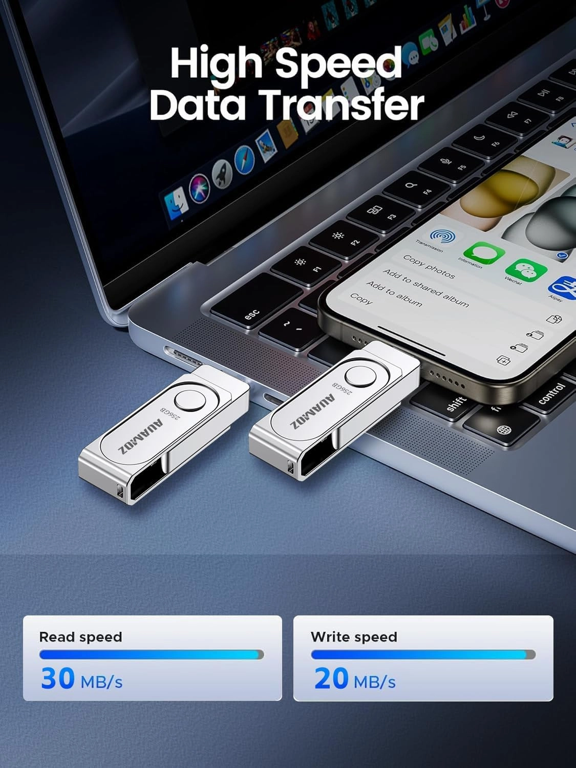 256GB Flash Drive Intended for iPhone, Memory Stick Storage Files Photos Videos Backup, Compatible with iPhone iPad Android PC, Plug and Play, No Application Required (Metal Silver)