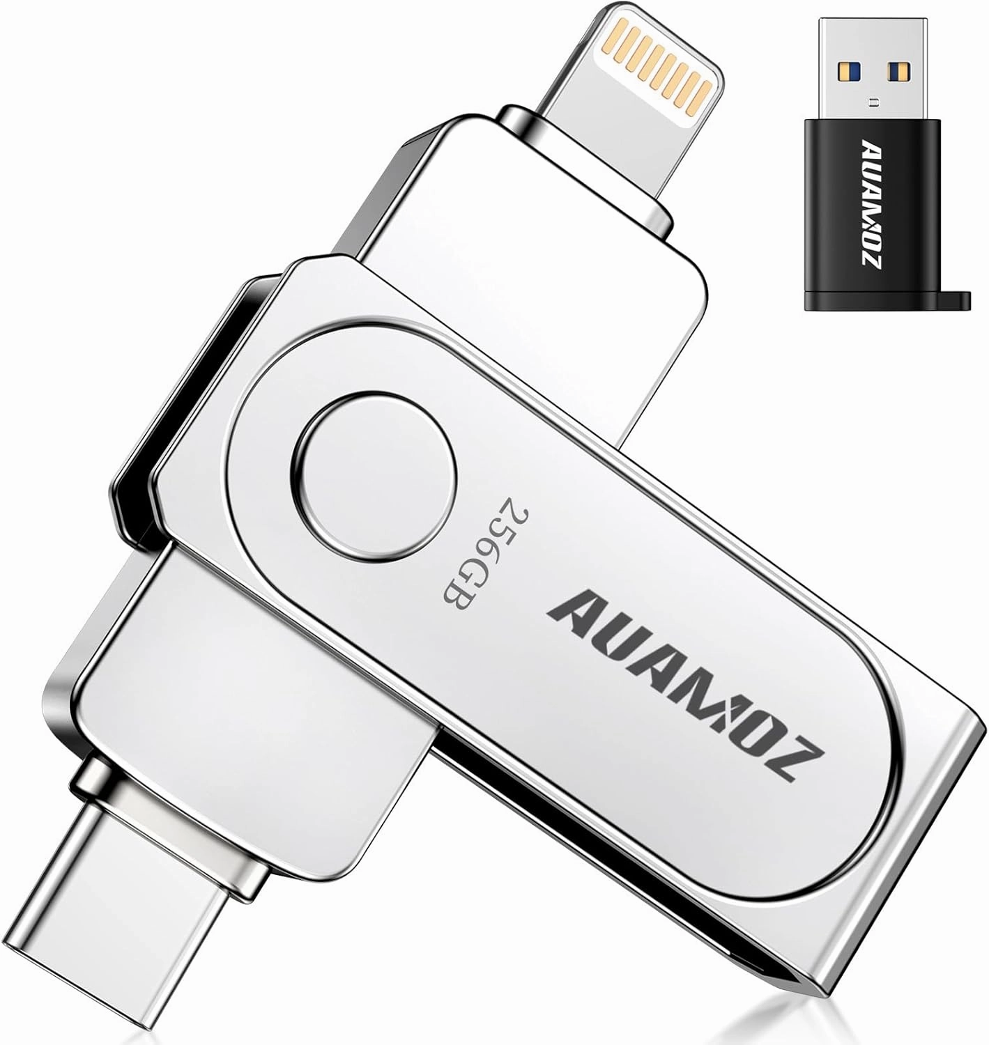 256GB Flash Drive Intended for iPhone, Memory Stick Storage Files Photos Videos Backup, Compatible with iPhone iPad Android PC, Plug and Play, No Application Required (Metal Silver)