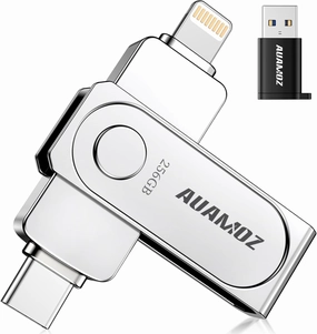 256GB Flash Drive Intended for iPhone, Memory Stick Storage Files Photos Videos Backup, Compatible with iPhone iPad Android PC, Plug and Play, No Application Required (Metal Silver)