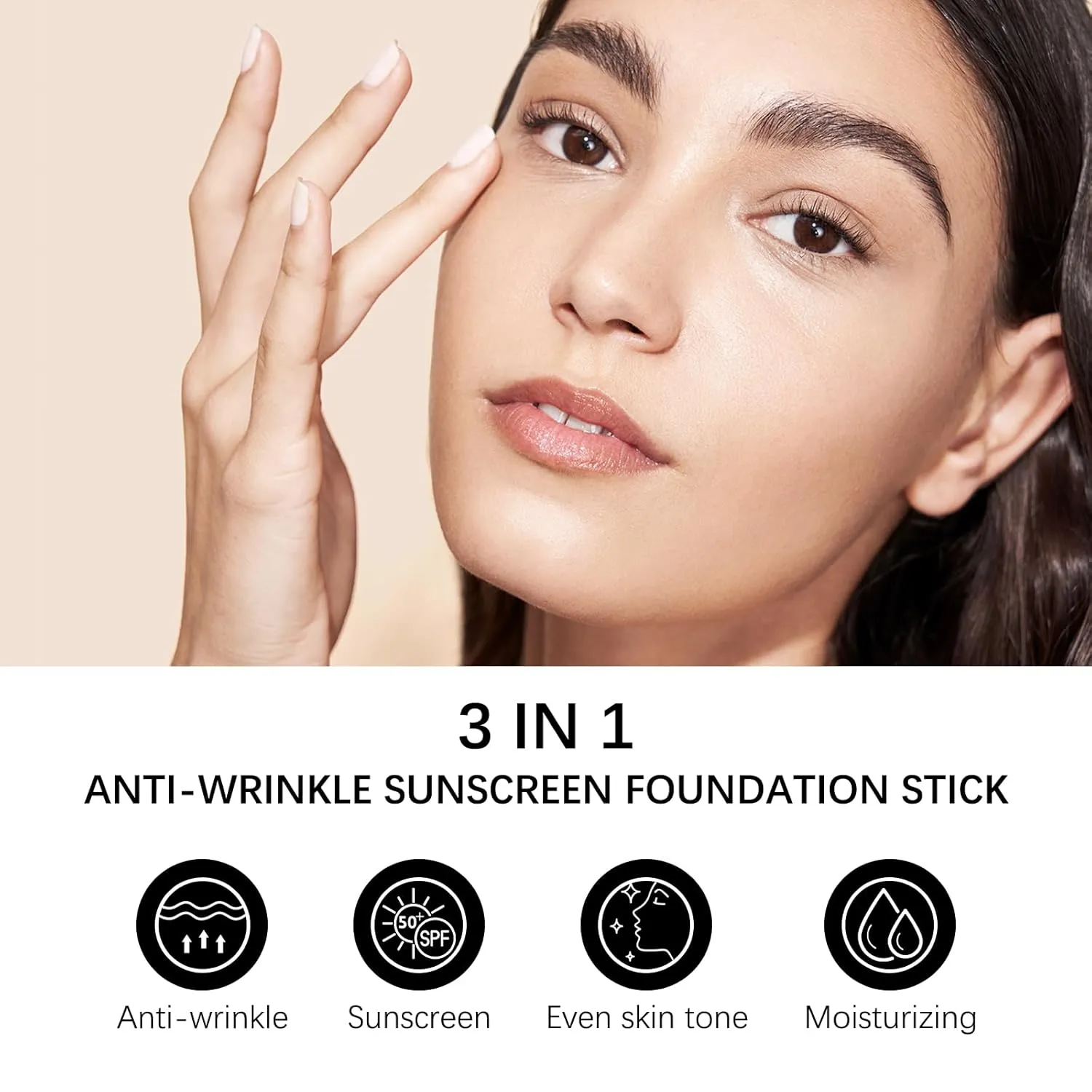 3-in-1 Anti-Wrinkle   Broad Spectrum SPF 50 Foundation Stick - Full Coverage, Flawless Finish, Lightweight Liquid Texture (#001, 0.71 Fl Oz (Pack of 1))