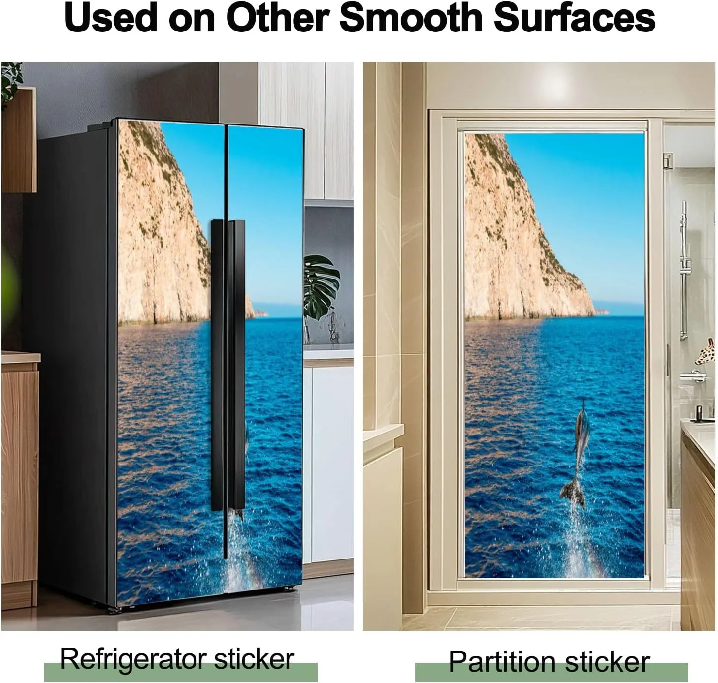 3D Door Mural Dolphin Jumping Out Water Karpathos Island Greece Peel and Stick Vinyl Wallpaper Self-Adhesive Door Sticker Wall Decals Poster Modern Decor, 30.3" x 78.7"