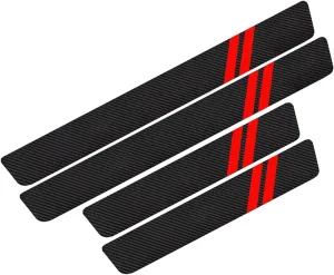 4 PCS Car Door Sill Protector, Carbon Fiber Car Door Threshold Guards, Self-Adhesive Door Entry Guard Decoration, Universal Door Edge Protection & Step Plate Covers for Cars (Red & Black)