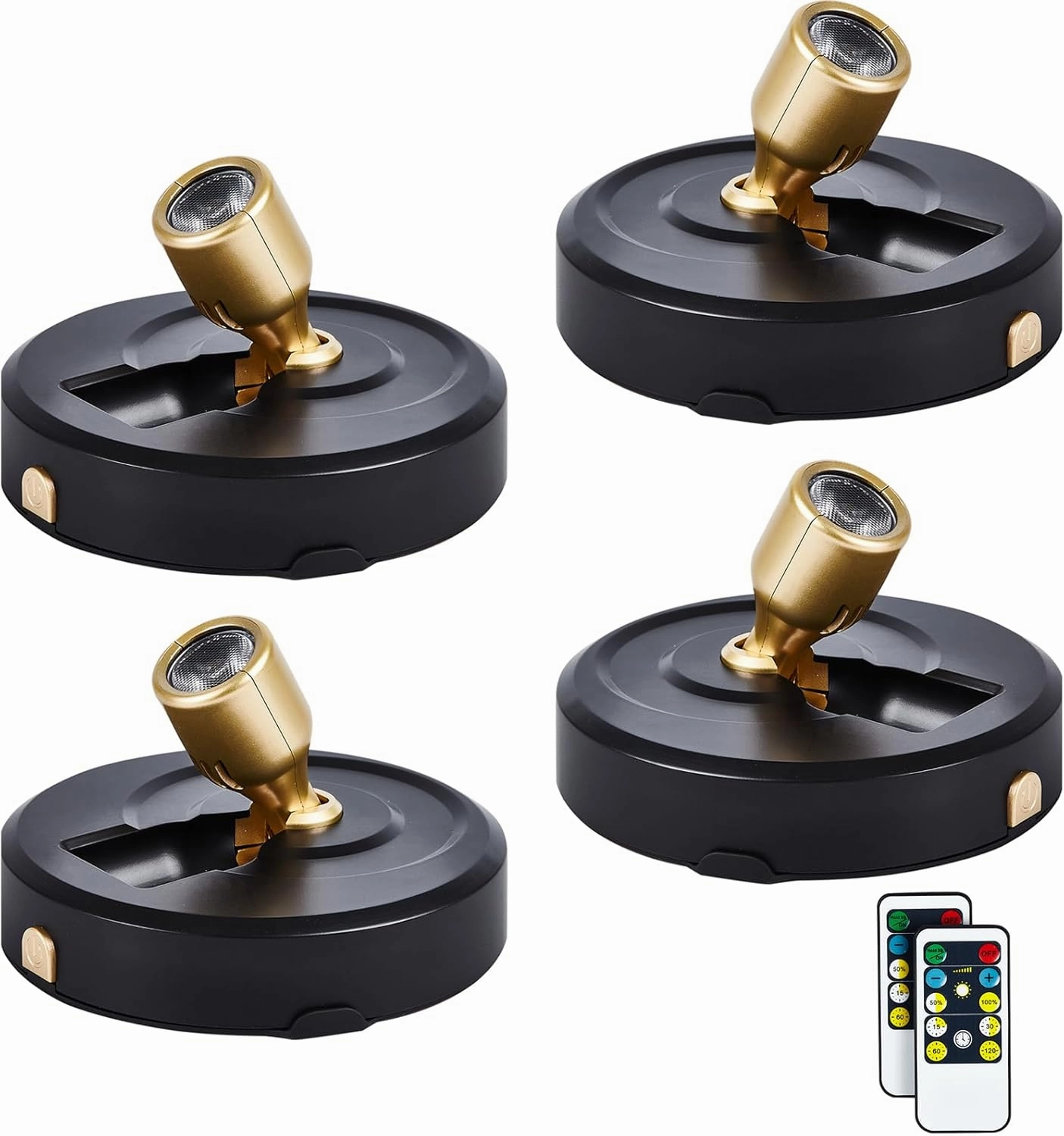 4-Pack Battery Powered LED Spotlight, Wireless Picture Lights, Uplighting Indoor, Puck Lights with Remote, Stick Spot Lights for Wall Art Display Dartboard Painting Artwork Closet Accent