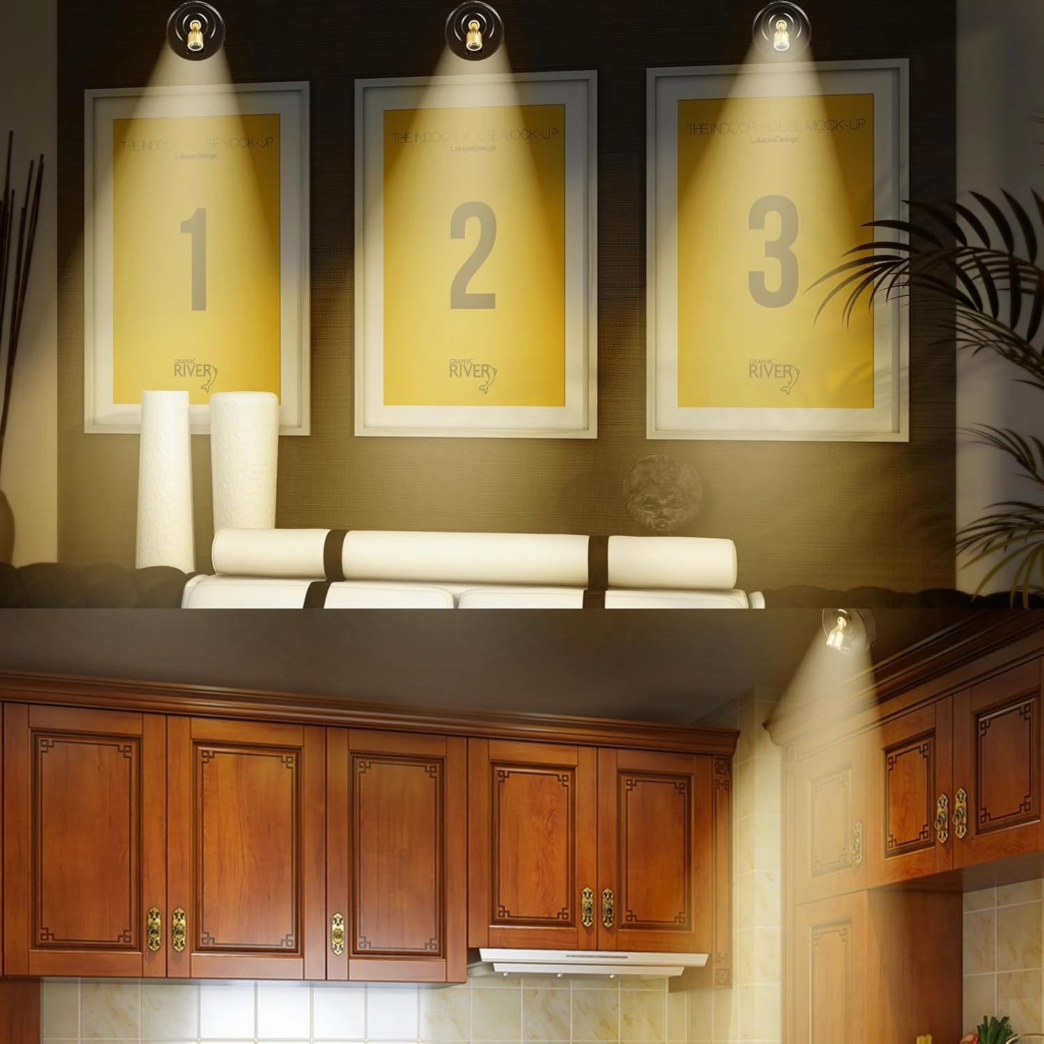4-Pack Battery Powered LED Spotlight, Wireless Picture Lights, Uplighting Indoor, Puck Lights with Remote, Stick Spot Lights for Wall Art Display Dartboard Painting Artwork Closet Accent