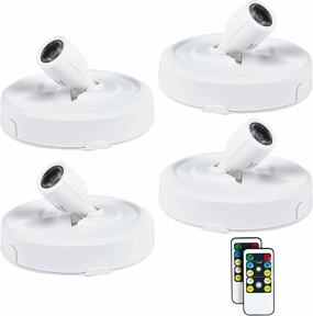 4 Pack Wireless LED Spotlight Battery Operated Picture Puck Lights with 2 Remote, Dimmable Stick Spot Lights with Timmer for Wall Display Painting Dartboard Artwork Accent Closet