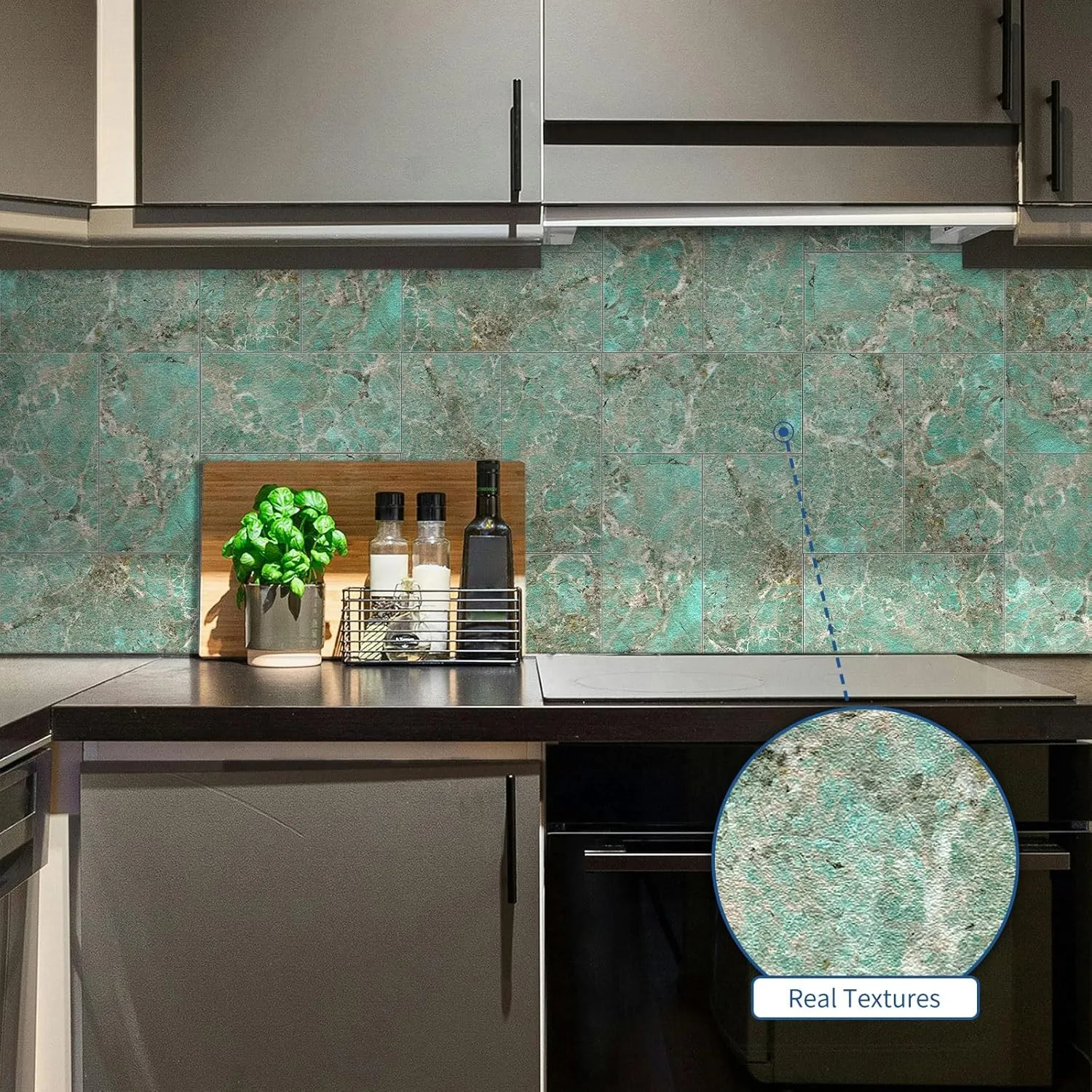 50-Pieces Thick PVC Subway Tile,4"x 8" Peel and Stick Backsplash Wall Tiles,Turquoise Marble Self-Adhesive Backsplash for Kitchen,Bathroom,Living Rooms,Fireplace,RV(11.11 Sq. Ft. Coverage)
