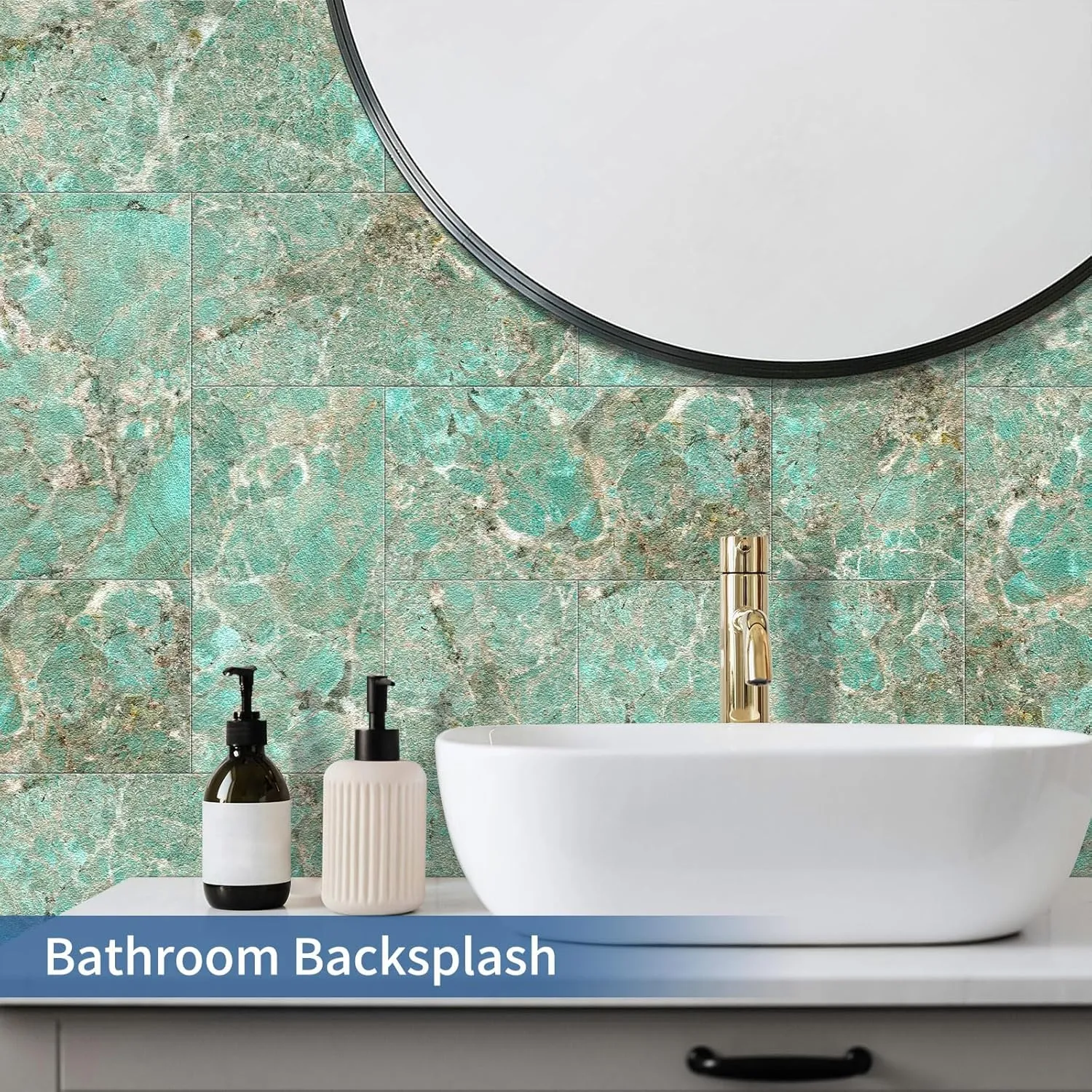 50-Pieces Thick PVC Subway Tile,4"x 8" Peel and Stick Backsplash Wall Tiles,Turquoise Marble Self-Adhesive Backsplash for Kitchen,Bathroom,Living Rooms,Fireplace,RV(11.11 Sq. Ft. Coverage)