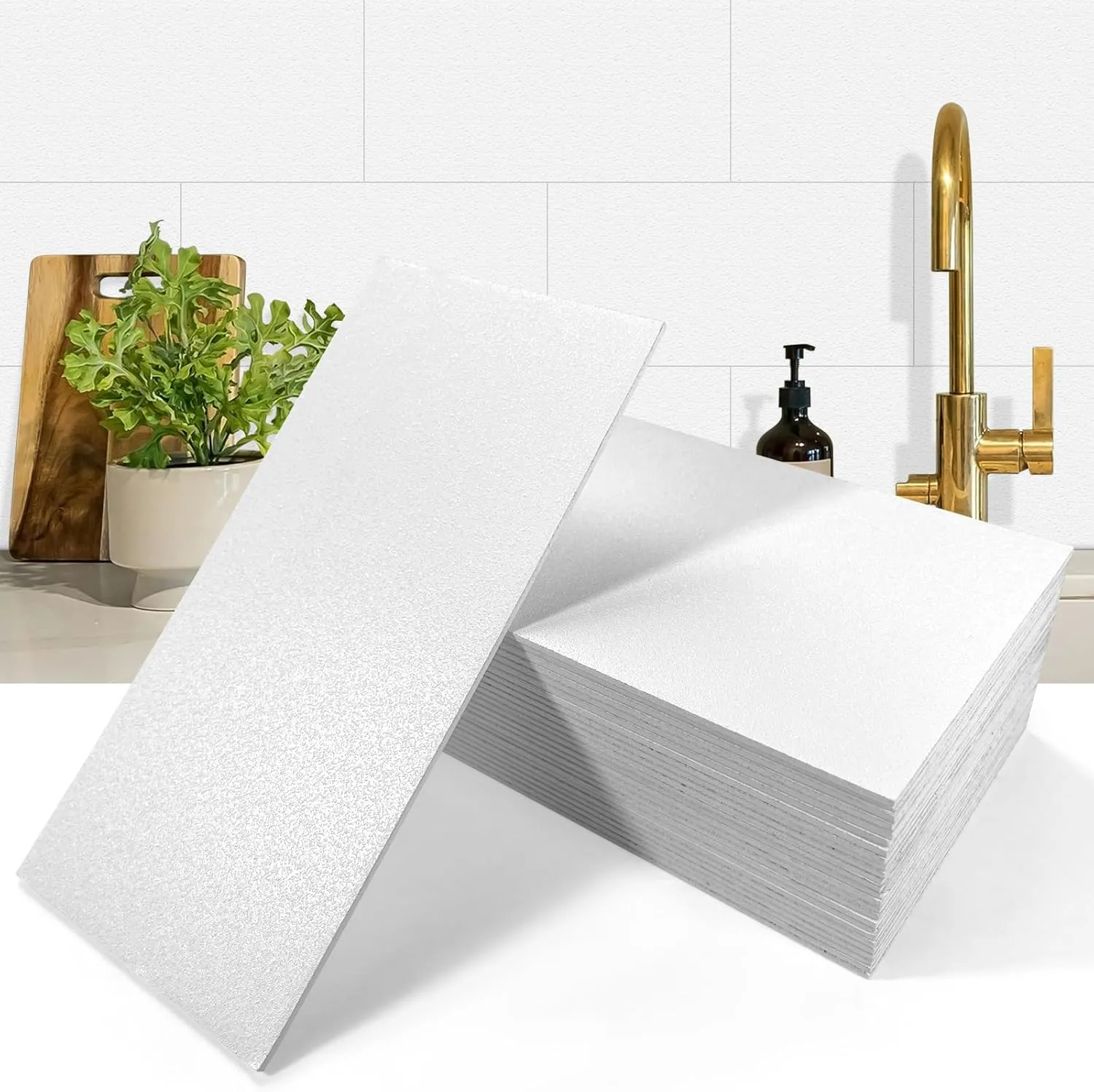 50-Pieces Thick PVC Subway Tile,4"x 8" Peel and Stick Backsplash Wall Tiles,White Self-Adhesive Backsplash for Kitchen,Bathroom,Living Rooms,Fireplace,RV(11.11 Sq. Ft. Coverage)
