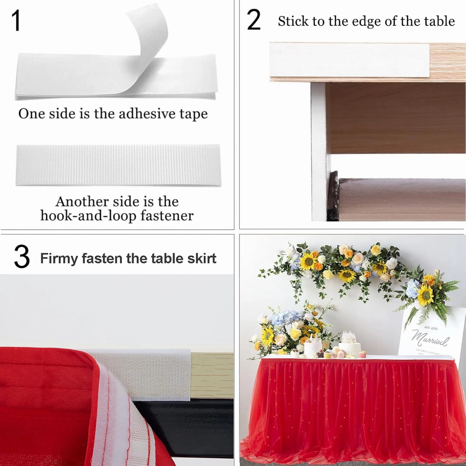 Abassa Red Tulle Table Skirt for Rectangle or Round Tables 9ft Tutu Table Skirt with LED Light Baby Shower Tablecloth for Birthday Party Cake Dessert Table Decorations (Red, L9(ft)*H 30in)