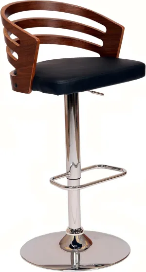 Armen Living Barstool Mid Century Modern Pedestal Swivel Wood Bar Stool with Faux Leather for Kitchen Island Counter, 25-32" Adjustable Seat Height, Adele
