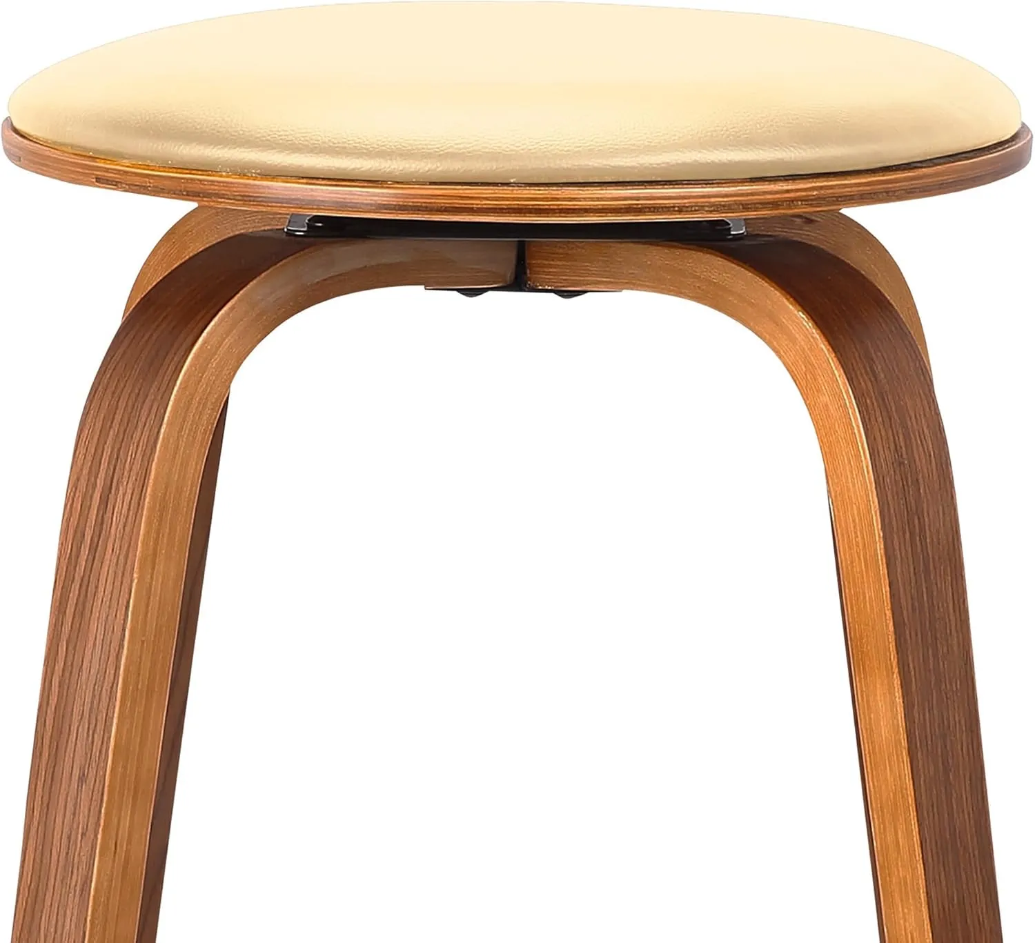 Armen Living Harbor Mid Century Modern 26" Seat Height Backless Swivel Cream Faux Leather and Walnut Wood Bar Stool for Kitchen Island Counter