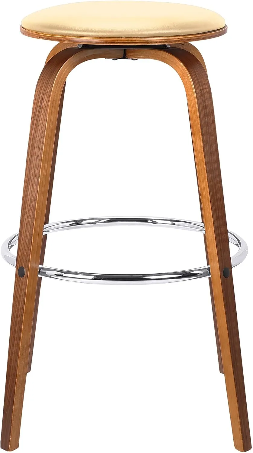 Armen Living Harbor Mid Century Modern 26" Seat Height Backless Swivel Cream Faux Leather and Walnut Wood Bar Stool for Kitchen Island Counter
