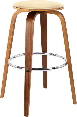Armen Living Harbor Mid Century Modern 26" Seat Height Backless Swivel Cream Faux Leather and Walnut Wood Bar Stool for Kitchen Island Counter