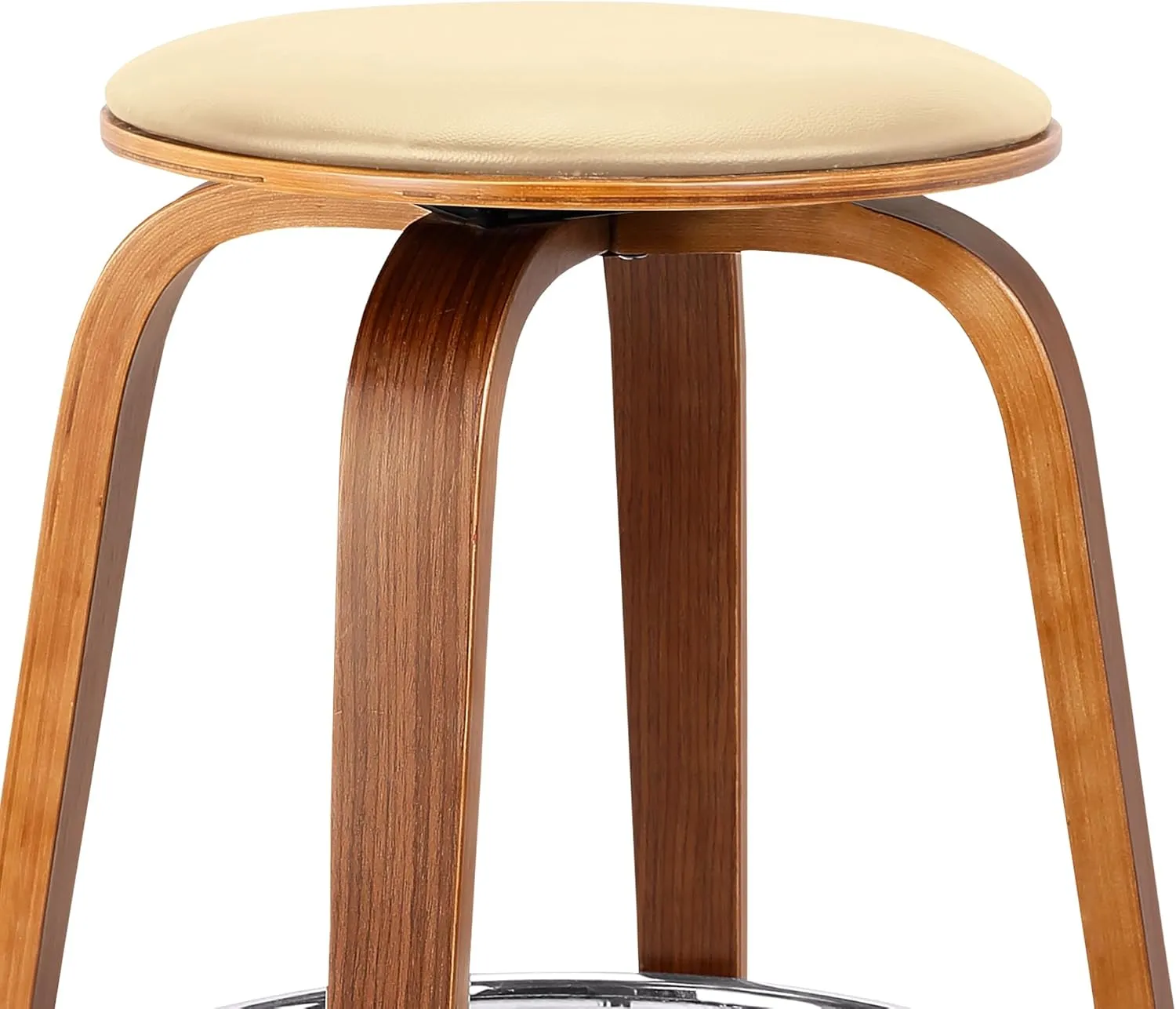 Armen Living Harbor Mid Century Modern 26" Seat Height Backless Swivel Cream Faux Leather and Walnut Wood Bar Stool for Kitchen Island Counter