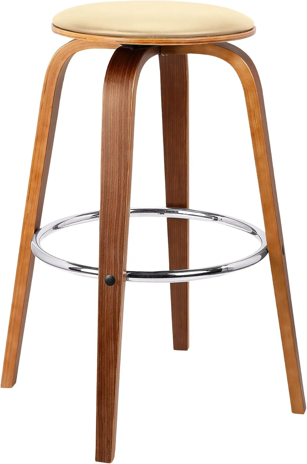 Armen Living Harbor Mid Century Modern 26" Seat Height Backless Swivel Cream Faux Leather and Walnut Wood Bar Stool for Kitchen Island Counter