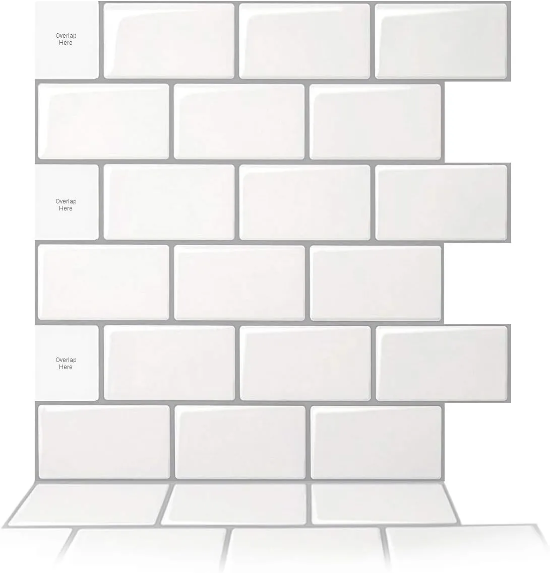 Art3d 10-Sheet Peel and Stick Backsplash, 12 in. x 12 in. Subway 3D Wall Panels, Mono White with Gray Grout