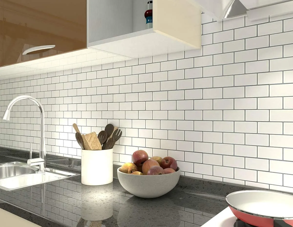 Art3d 10-Sheet Peel and Stick Backsplash, 12 in. x 12 in. Subway 3D Wall Panels, Mono White with Gray Grout