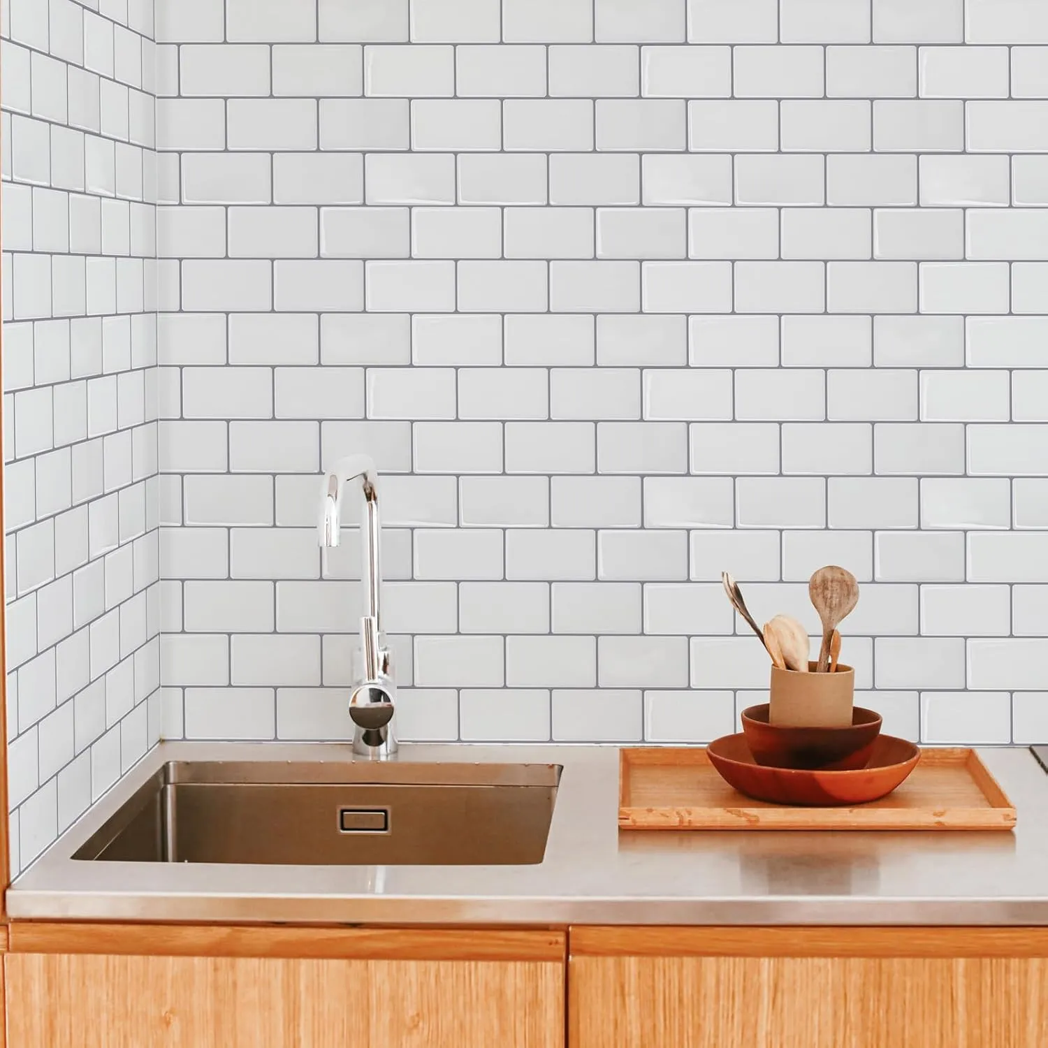 Art3d Backsplash Tile for Kitchen Peel and Stick, 10-Sheet Stick on Subway Tiles for Kitchem, Bathroom Back Splashes, 12"x12", Warm White with Gray Grout
