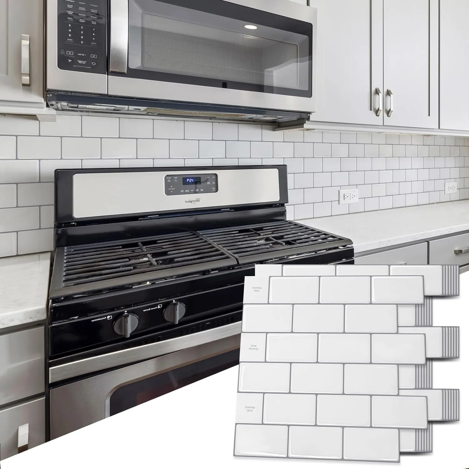 Art3d Backsplash Tile for Kitchen Peel and Stick, 10-Sheet Stick on Subway Tiles for Kitchem, Bathroom Back Splashes, 12"x12", Warm White with Gray Grout