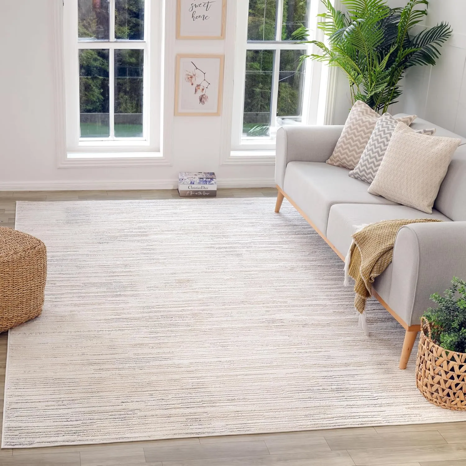 Astra 5'x8' (Exact Size: 5'3" x 7'7") Modern Indoor Area Rug, Beige Cream - Living Room, Bedroom, Dining Room, and Kitchen