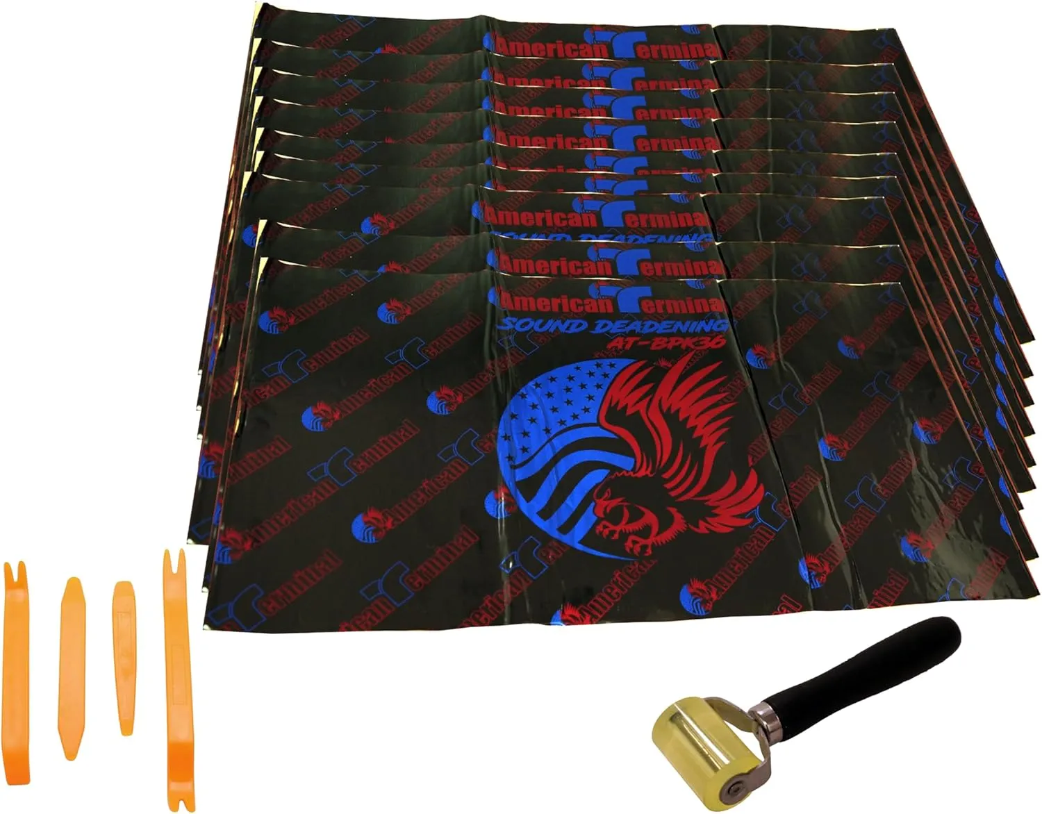 AT-BPK36 9 Sheets 18" x 32" Sound Deadening Noise Insulation Vibration Dampening Bulk Kit   Roller & Removal Tools
