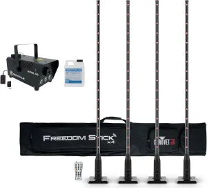 Audiosavings Bundle: Chauvet DJ Freedom Stick X4 (4) Wireless Battery RF LED DMX Light Sticks Remote Bundle with Rockville R720L Fog/Smoke Machine w/Remote Fluid Multi Color LED Built in! (2 Items)