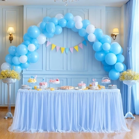 Baby Blue Table Skirt for Baby Shower Boy 6ft Light Blue Tulle Tutu Table Cloth for Elephant Birthday Party Ocean Baby Shark Gender Reveal Cake Table Decorations