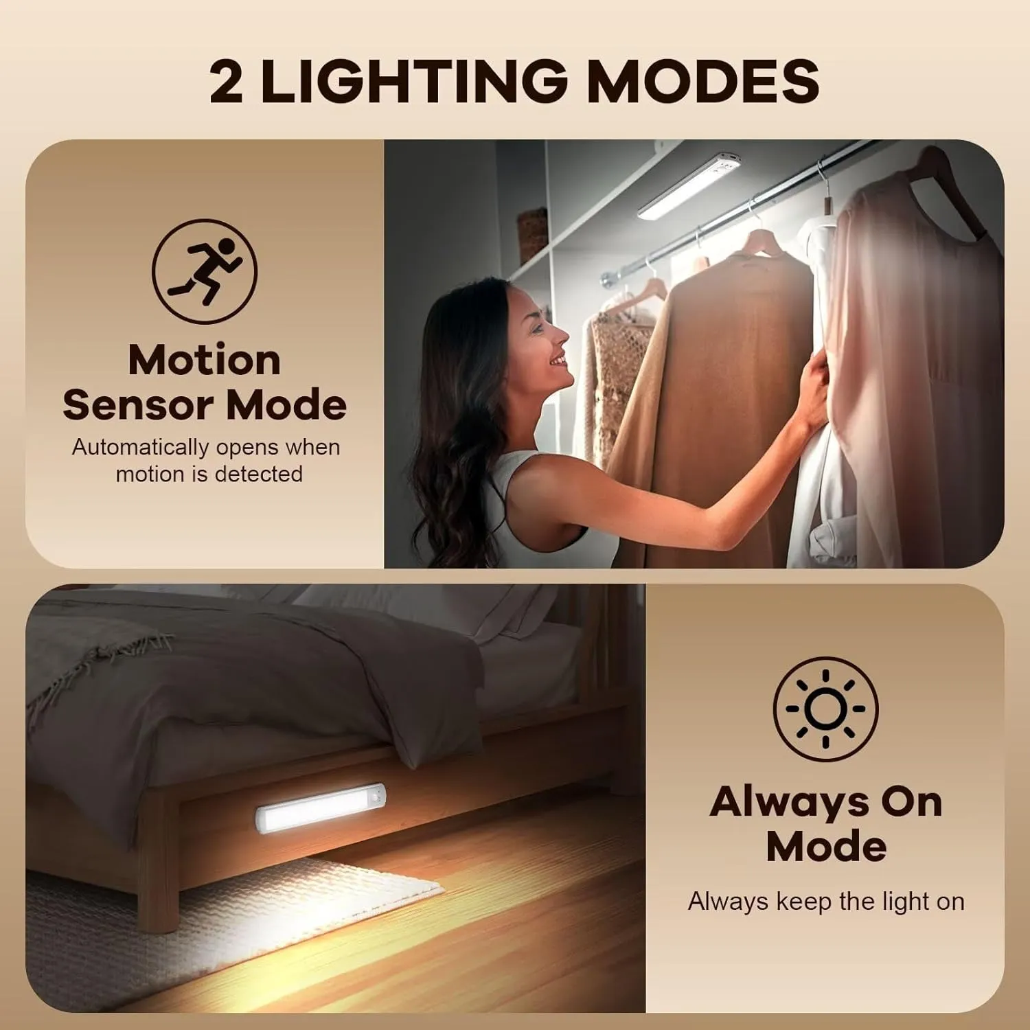 BIAT Under Cabinet Lights 2PCS, 80 LED Motion Sensor Indoor, Rechargeable Closet Lights with 3 Color Temps, Dimmable