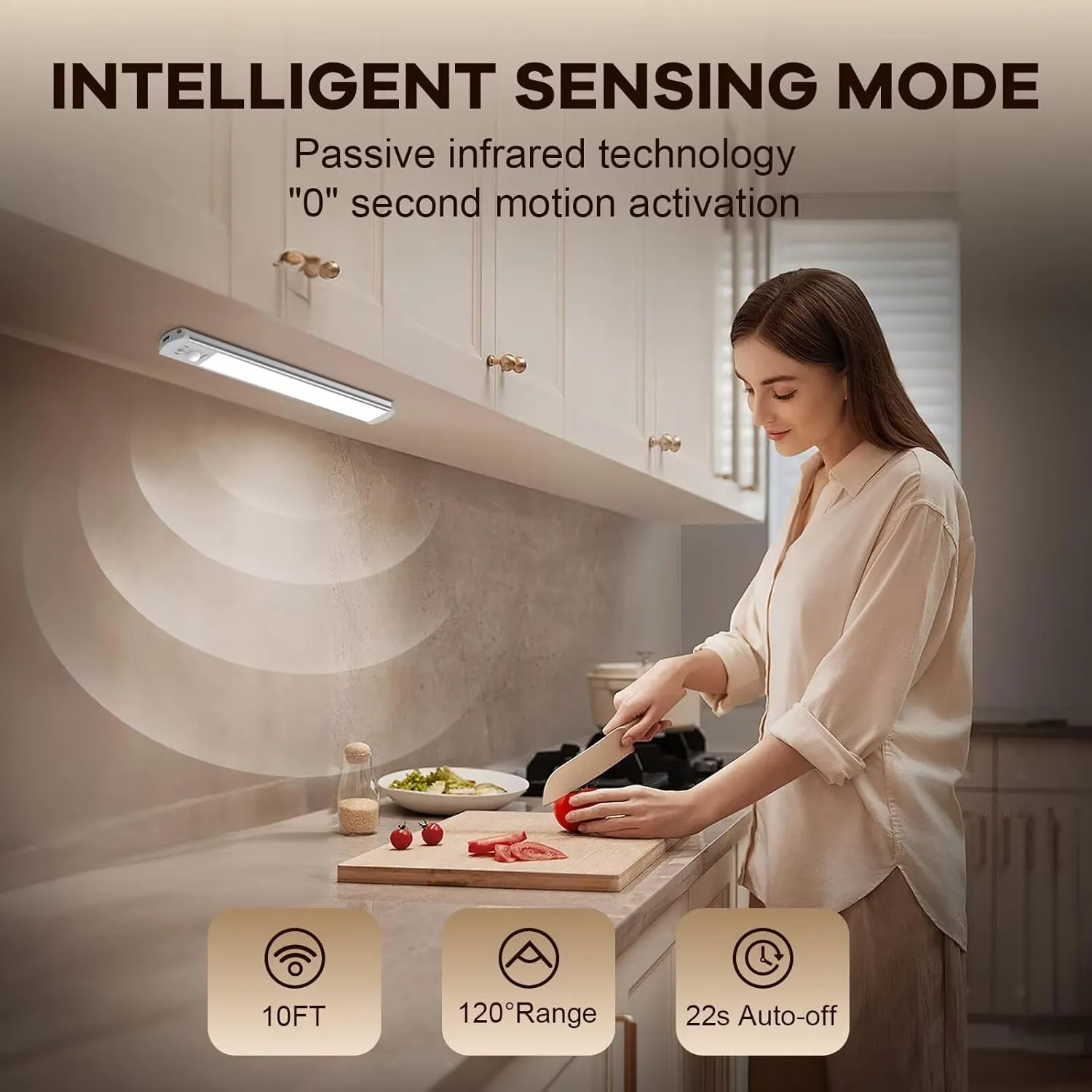 BIAT Under Cabinet Lights 2PCS, 80 LED Motion Sensor Indoor, Rechargeable Closet Lights with 3 Color Temps, Dimmable