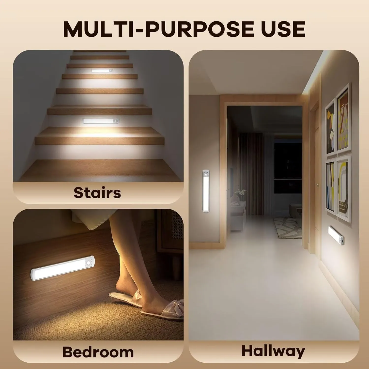 BIAT Under Cabinet Lights 2PCS, 80 LED Motion Sensor Indoor, Rechargeable Closet Lights with 3 Color Temps, Dimmable