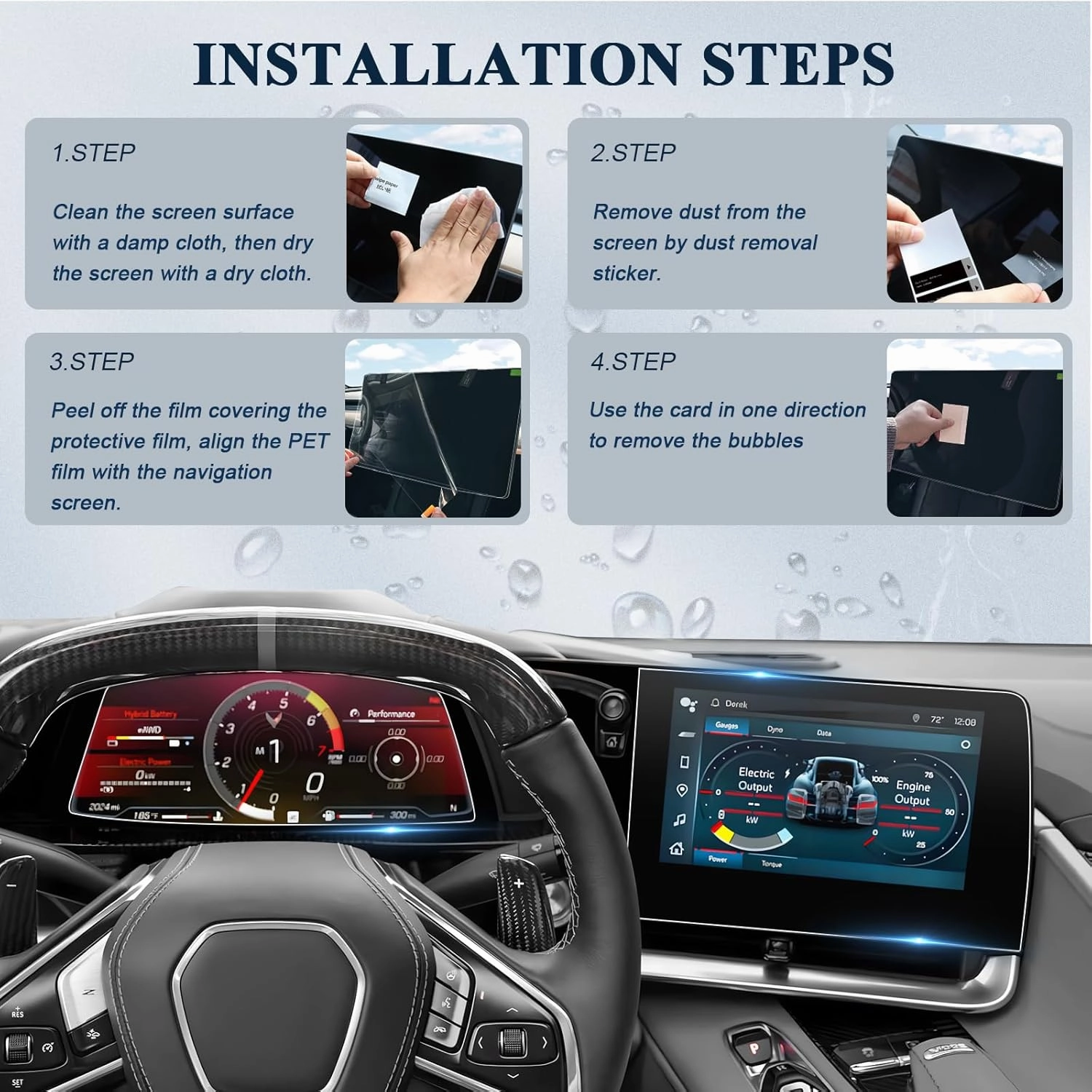 BIBIBO 4Pcs 2022-2025 Chevy Corvette Screen Protector for 2025 2022-2025 Chevrolet Corvette 8" Navigation Display & 12" Dashboard [Anti Glare& Scratch Ultra-Clear] 2024 2025 Corvette Accessories 2025