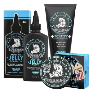 Bossman Essentials Beard Kit for Men, Set of 3 - Beard Oil Jelly, Fortifying Conditioner Cream, Beard Balm - Grooming Growth Care Accessories (Magic)