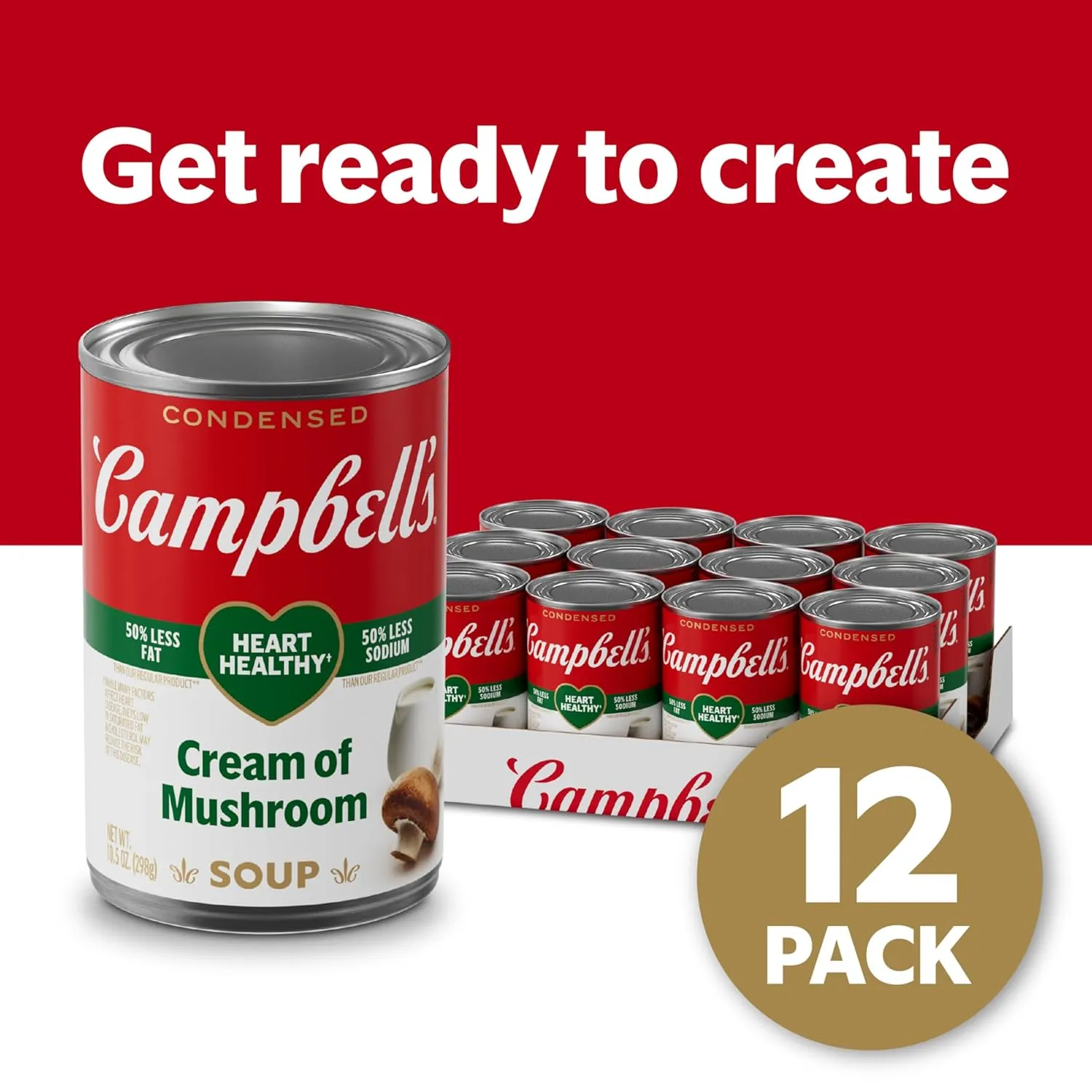 Campbell's Condensed Heart Healthy Cream of Mushroom Soup, 10.5 oz Can (12 Pack)