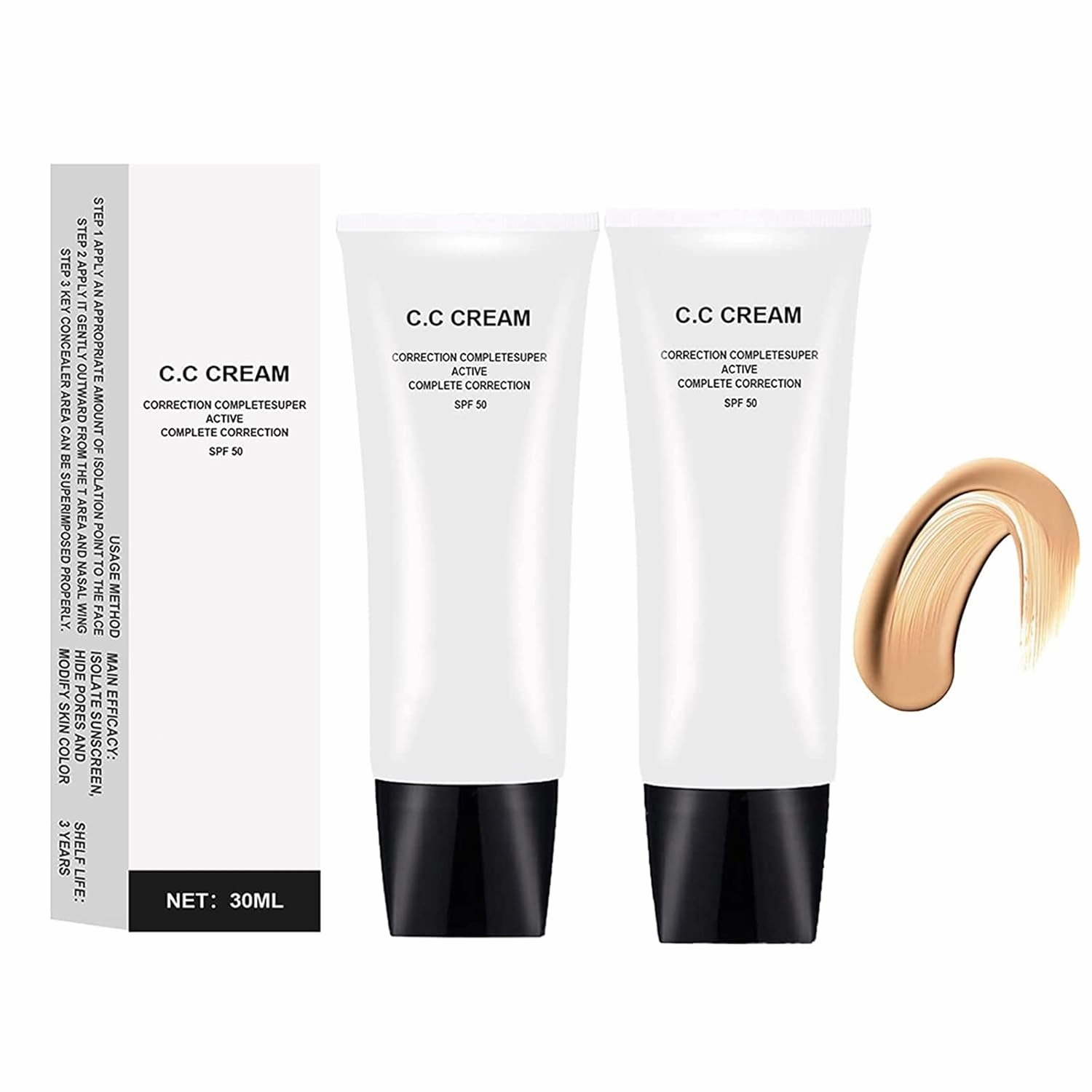 Cc Cream Self Adjusting for Mature Skin,Skin Tone Adjusting CC Cream SPF 50,for Older Women-1.01 oz(2PCS)