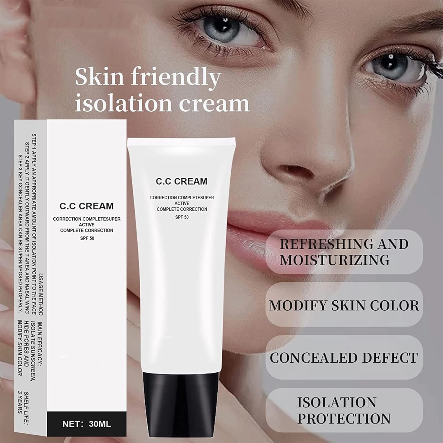 Cc Cream Self Adjusting for Mature Skin,Skin Tone Adjusting CC Cream SPF 50,for Older Women-1.01 oz(2PCS)