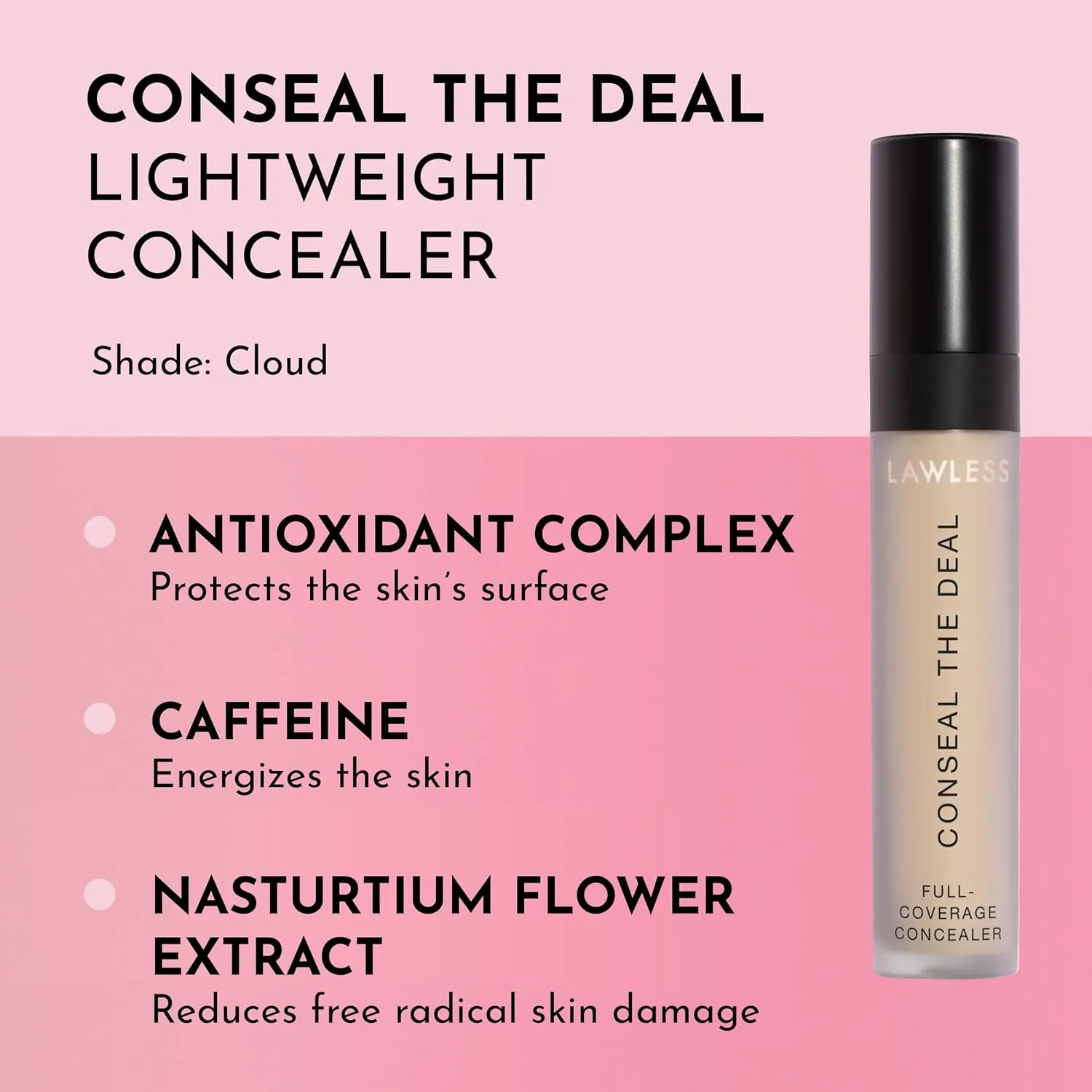 Conseal The Deal Lightweight Longwear Everyday Concealer - Cloud - with Antioxidants and Caffeine to Reduce Dark Circles and Puffiness. Long-Wearing and Self-Setting, Silicone-Free - 5 ml.