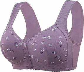 Daisy Bras for Older Women Front Button Close Convenient Everyday Bra 2025 New Comfortable No Underwire Gathering Bra