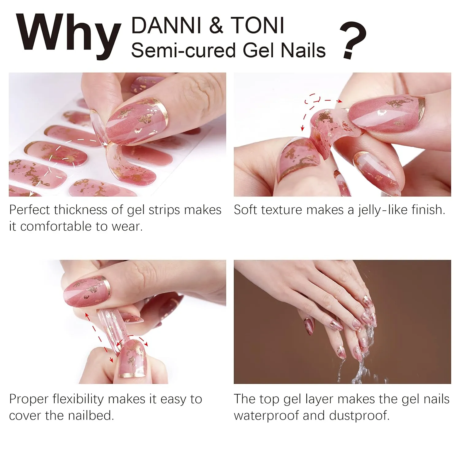 DANNI & TONI Semi Cured Gel Nail Strips Rose Red (Chinese Rose) Red Gel Nail Stickers/Wraps 28 Stickers