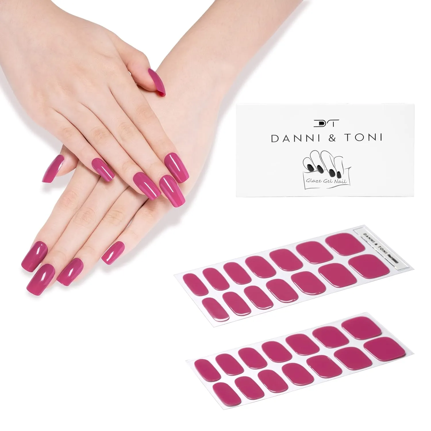 DANNI & TONI Semi Cured Gel Nail Strips Rose Red (Chinese Rose) Red Gel Nail Stickers/Wraps 28 Stickers