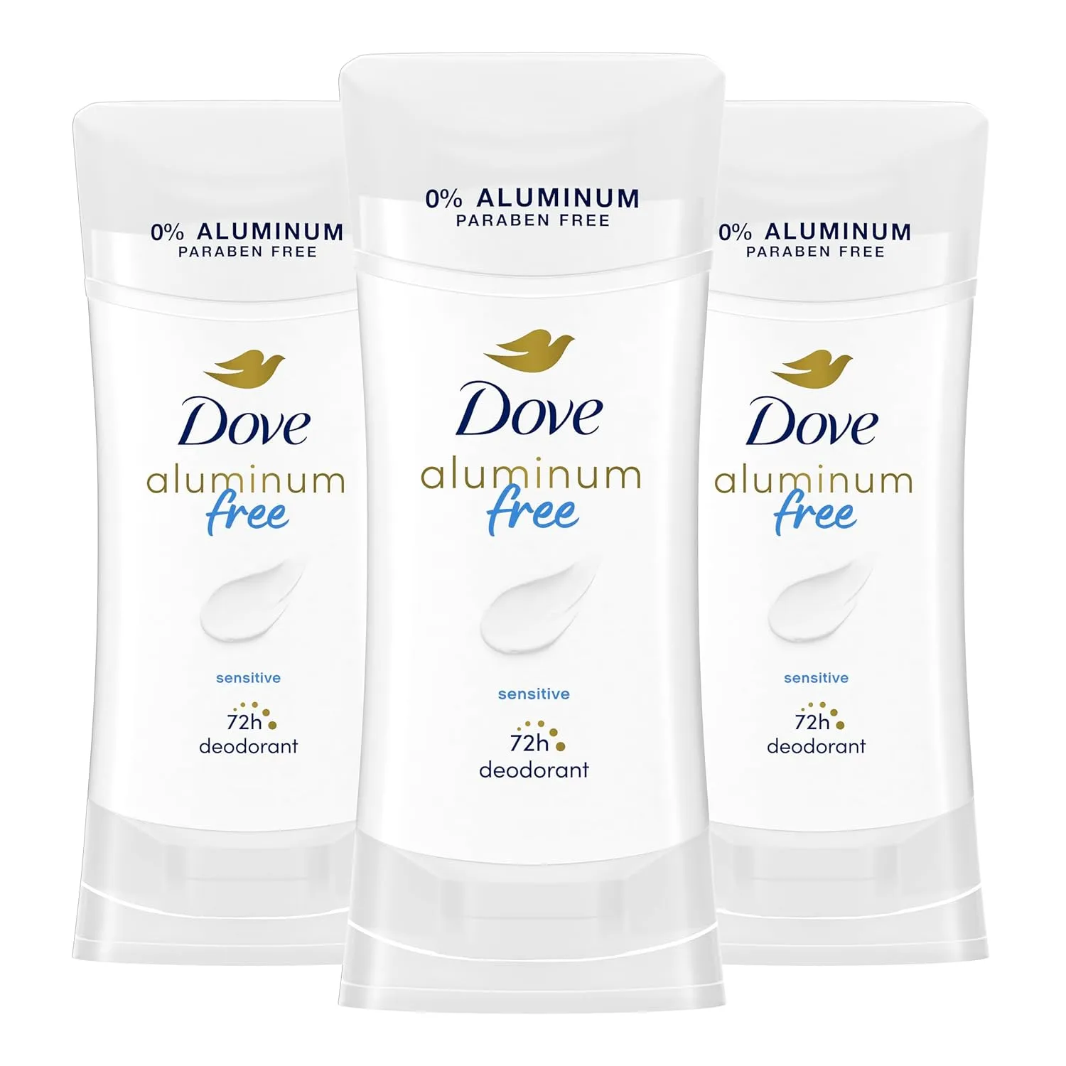 Dove Aluminum Free Deodorant for Women 3 Count Sensitive 72 hour odor protection 2.6 oz