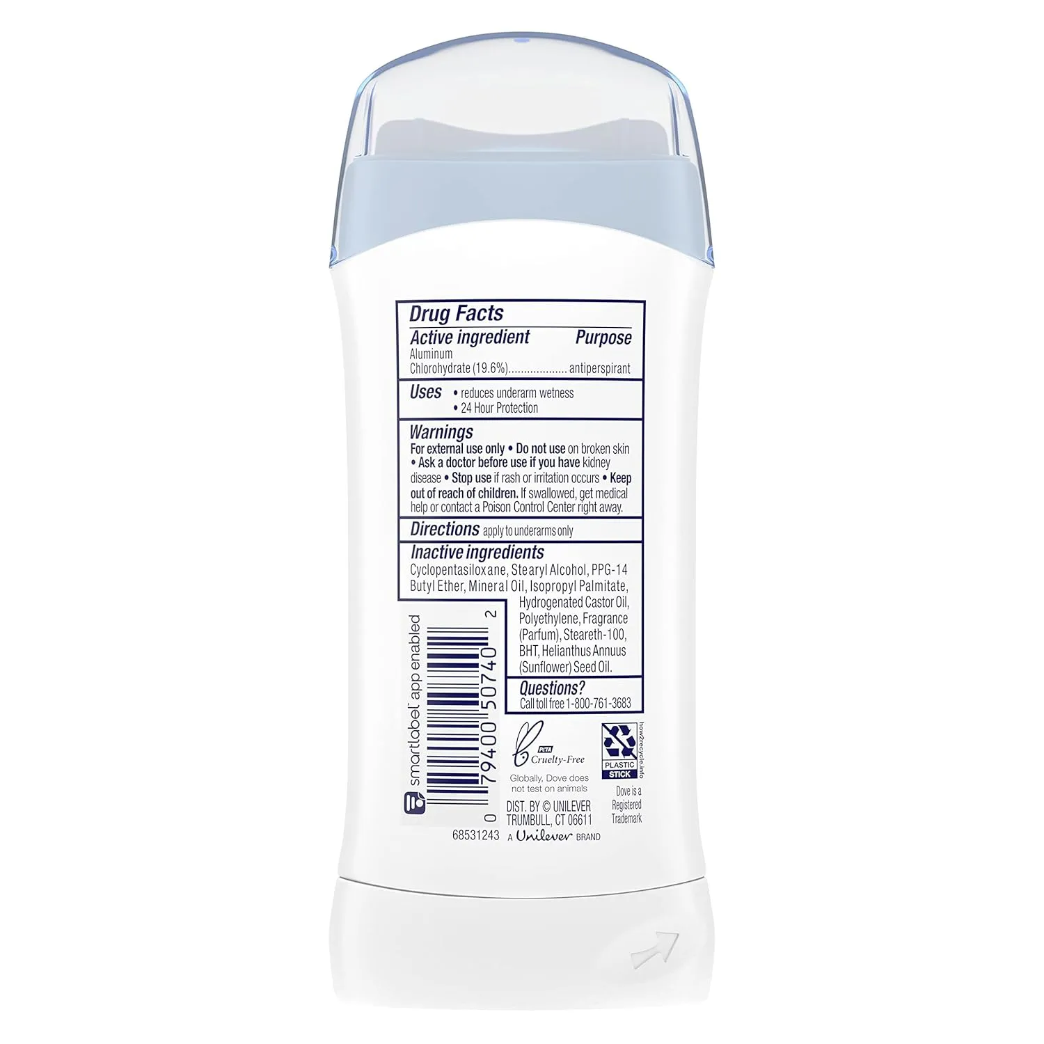 Dove Invisible Solid Antiperspirant Deodorant Stick for Women, 6 Count, Sensitive, For All Day Underarm Sweat & Odor Protection 2.6 oz