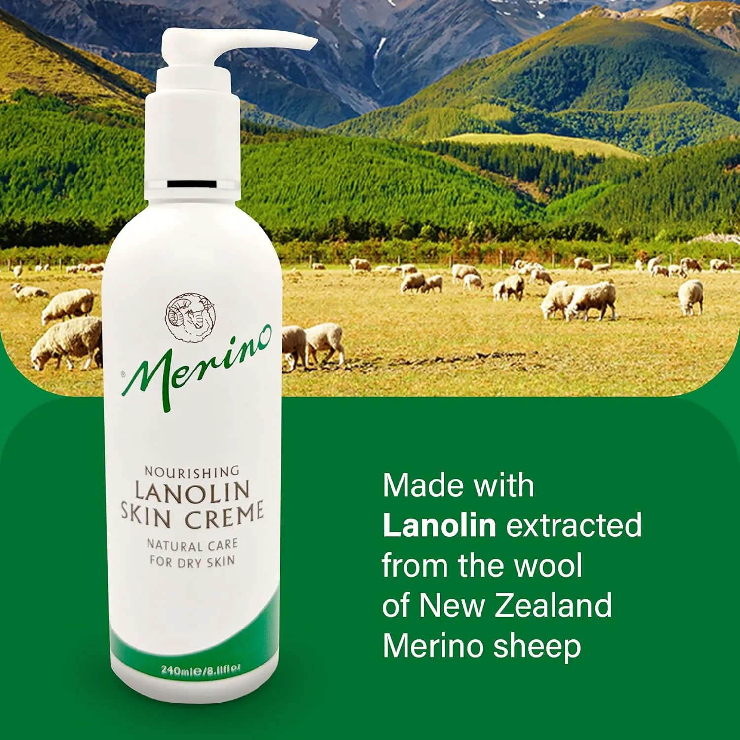 Dry Skin Lanolin Cream by Merino (240ml/8.11fl oz Pump Bottle)