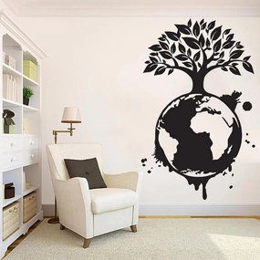 Earth World Tree Wall Decal Gift Ecosystem Protection Green Ecological Environment Home Decoration Decal