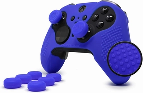 Elite Series 2 Studded Grip Skin for Xbox One Elite Series 2 Controller (NOT for Series X/S/Elite 1) by Foamy Lizard - Sweat Free Silicone w/Flat Top Anti-Slip Studs   8 QSX-Elite Thumb Grips (Blue)