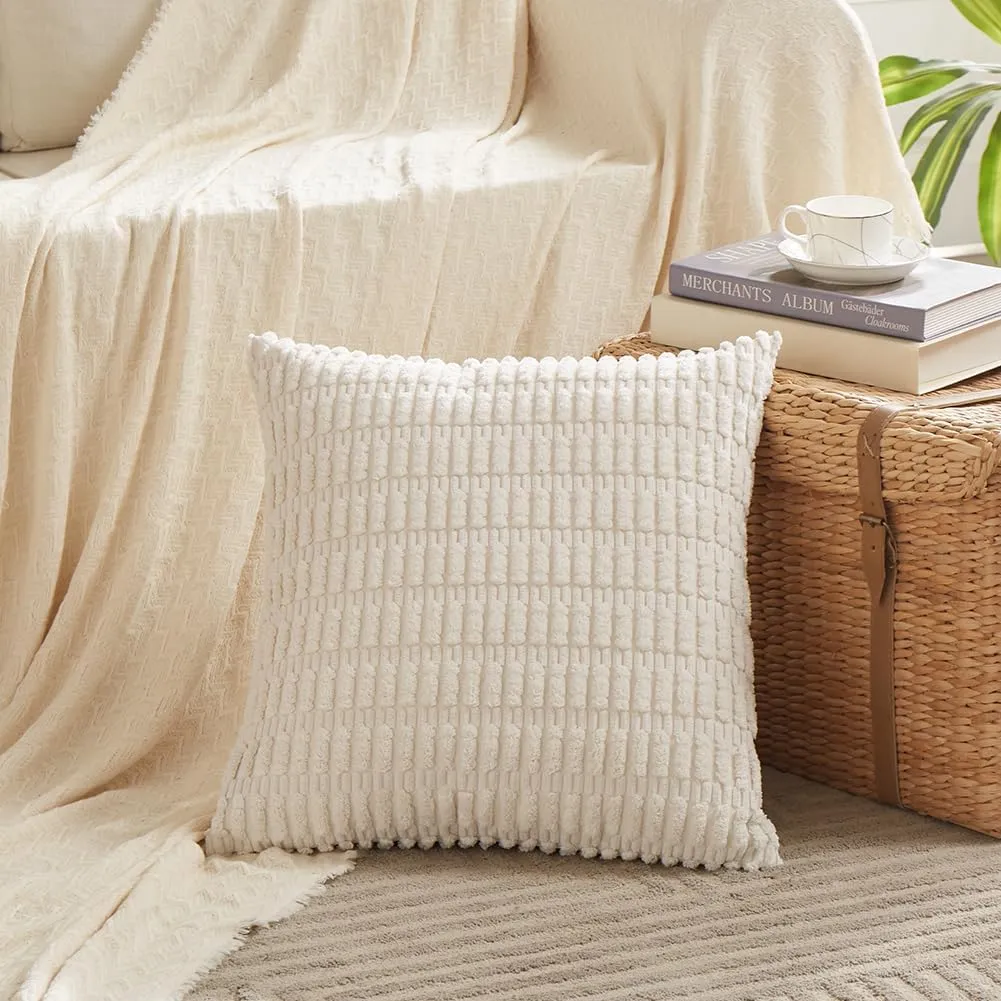 Fancy Homi 4 Packs Boho Cream Decorative Throw Pillow Covers 18x18 Inch for Living Room Couch Bed Sofa, Rustic Modern Farmhouse Home Decor, Soft Plush Corduroy Cute Square Beige Cushion Case 45x45 cm